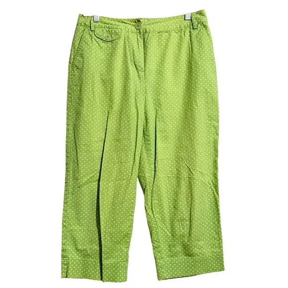 Talbots Petites Lime Green Polka Dot Cropped Capri Pants Size 8P Stretch - Picture 1 of 4